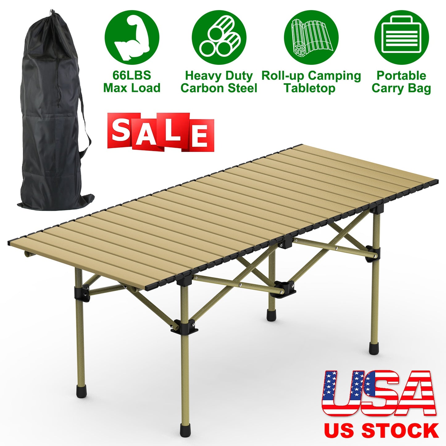 Folding Camping Table with Carry Bag - Lightweight Carbon Steel
