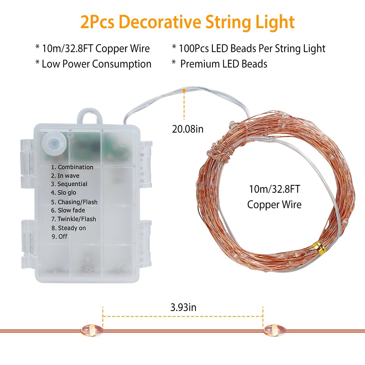 LED String Lights 100 LEDs 32.8ft Copper Wire with Remote