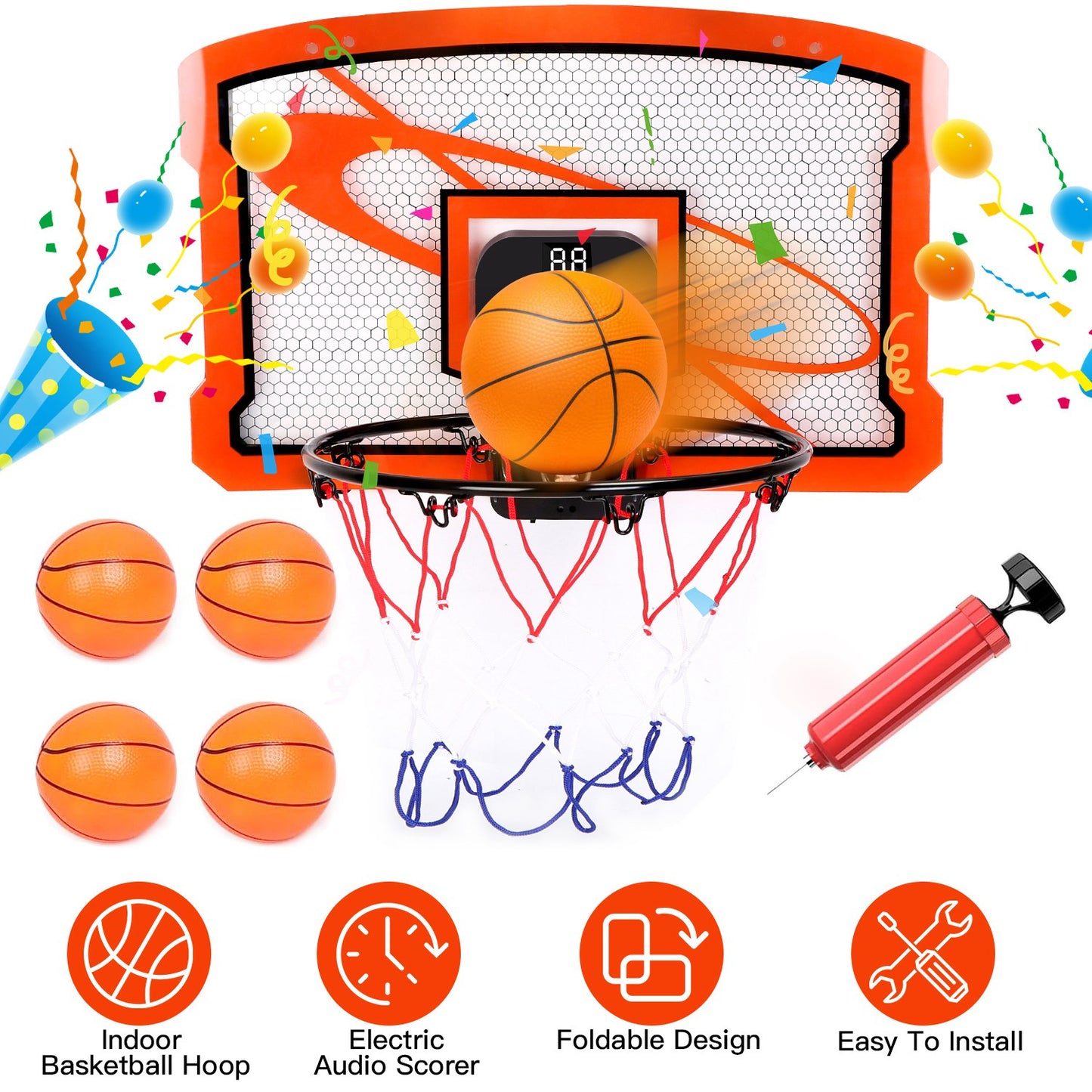 Over-the-Door Mini Basketball Hoop with Electronic Scorer