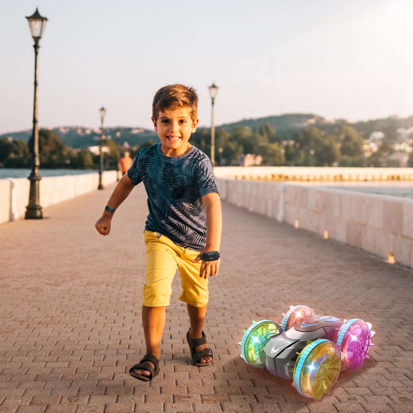 Amphibious RC Stunt Car with Wrist Controller & RGB Lights
