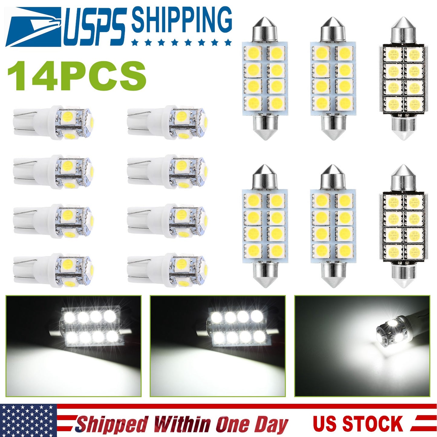 LED Interior Light Kit 14-Piece for Car Dome Map License Plate