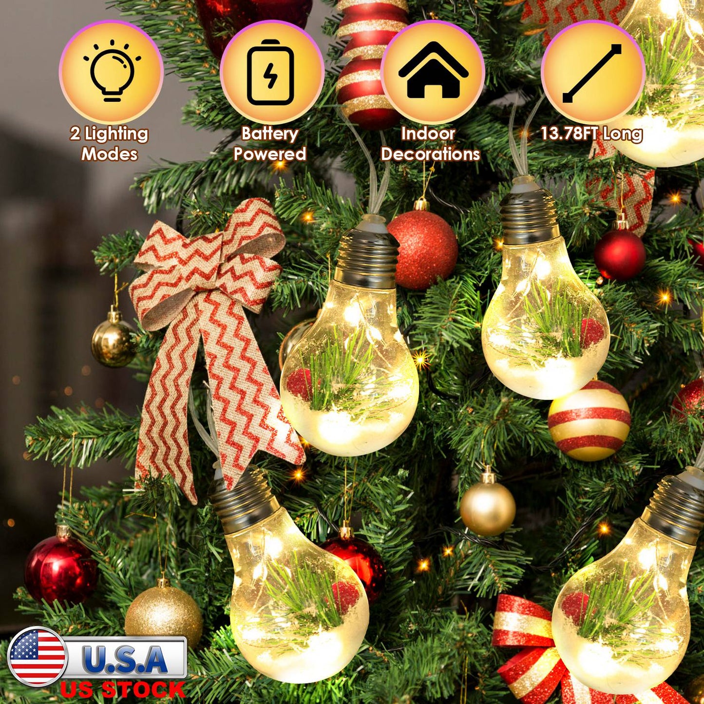 Snow Globe String Lights 10 LED Battery Powered Christmas Decor
