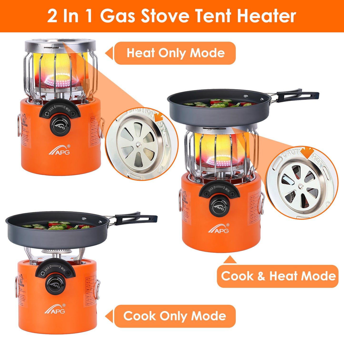 Portable Camping Stove & Heater 2-in-1 with 360° Heating
