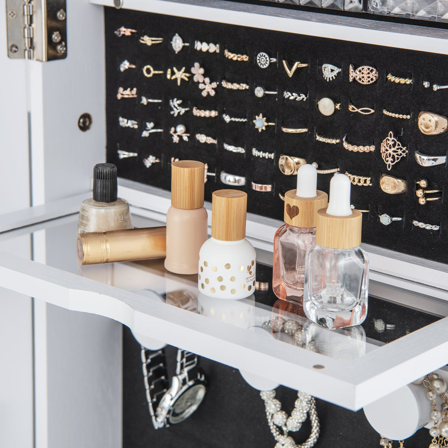 360° Swivel Jewelry Armoire with Full-Length Mirror & LED Lights