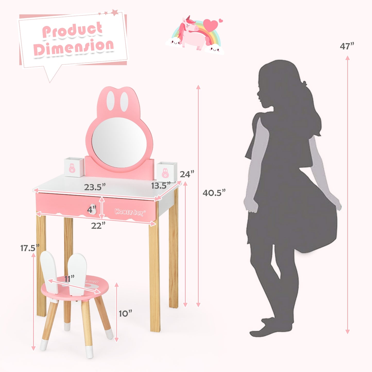 Kids Vanity Table Set with Mirror, Drawer & Chair - White