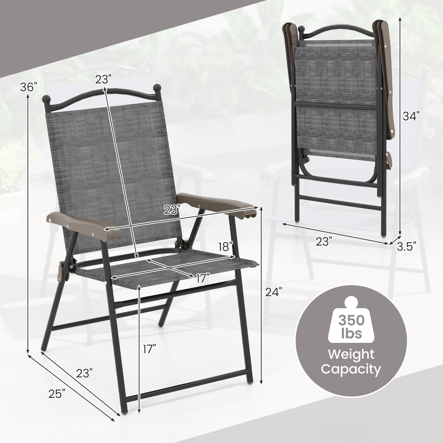 Folding Sling Back Patio Chairs Set of 2