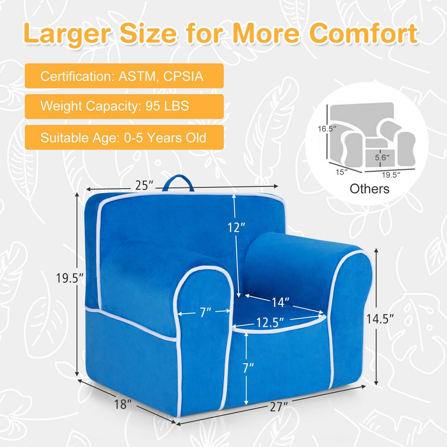 Kids Upholstered Sofa with Velvet Fabric - Blue