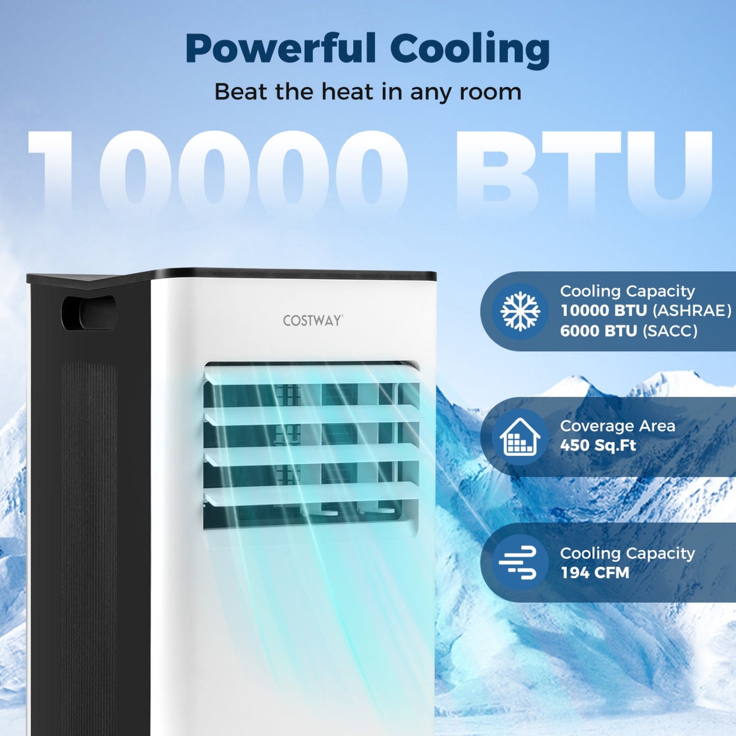 10000 BTU Portable Air Conditioner with Fan and Dehumidifier and LED Display