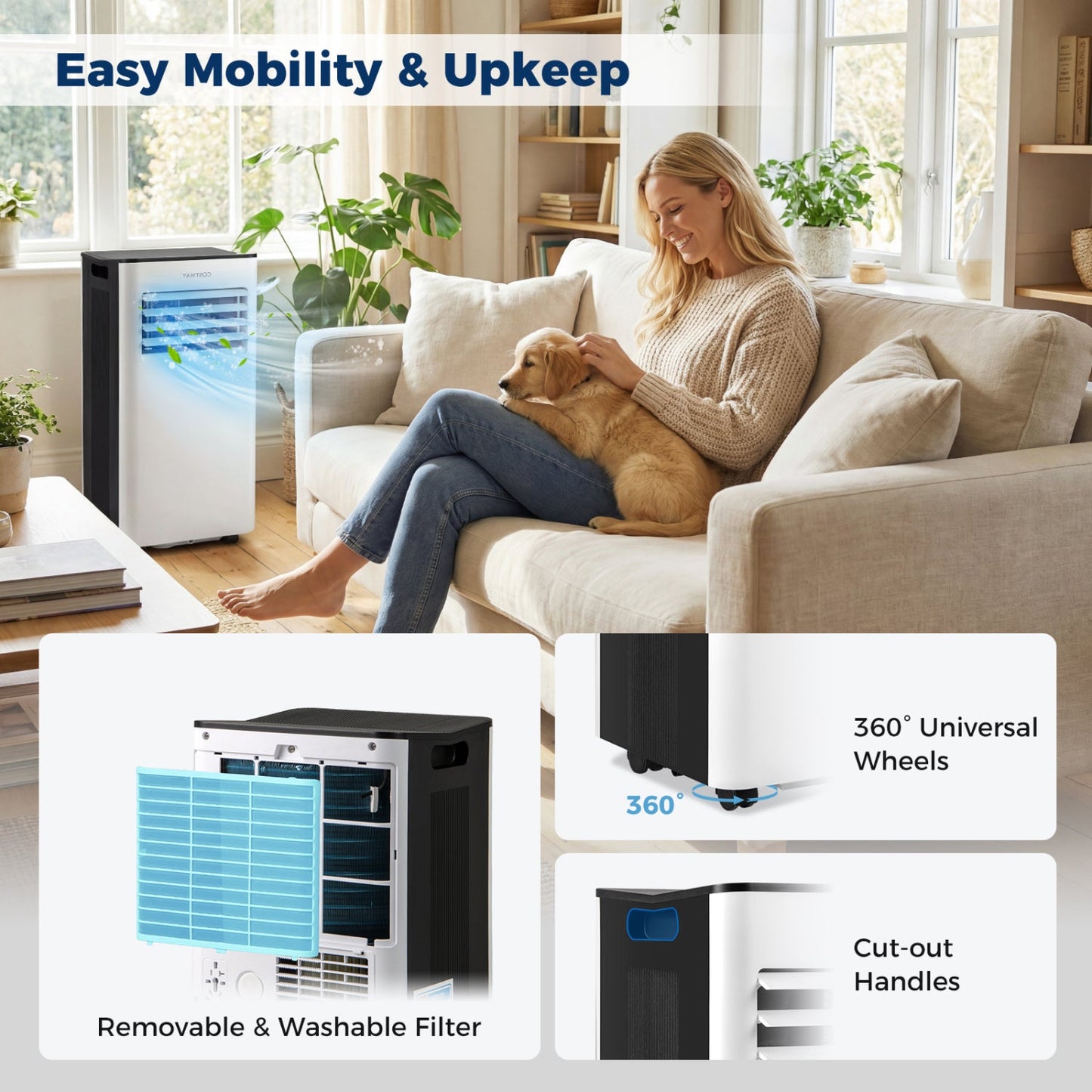 10000 BTU Portable Air Conditioner with Fan and Dehumidifier and LED Display