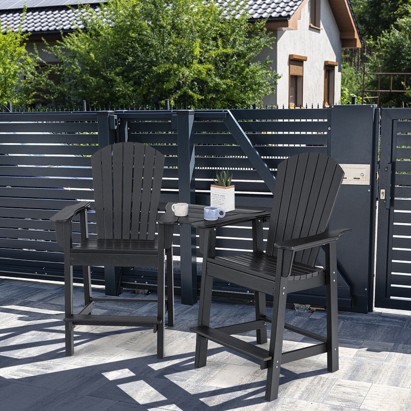HDPE Tall Adirondack Chair Set with Connecting Tray