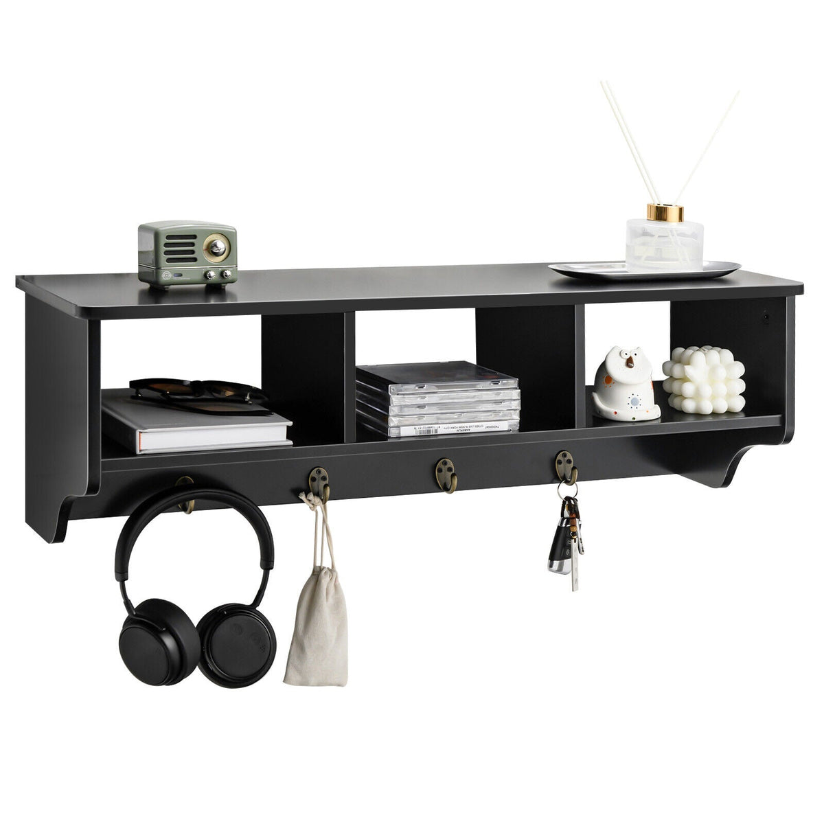 Wall Mount Cubby Organizer Hooks Entryway Storage Shelf