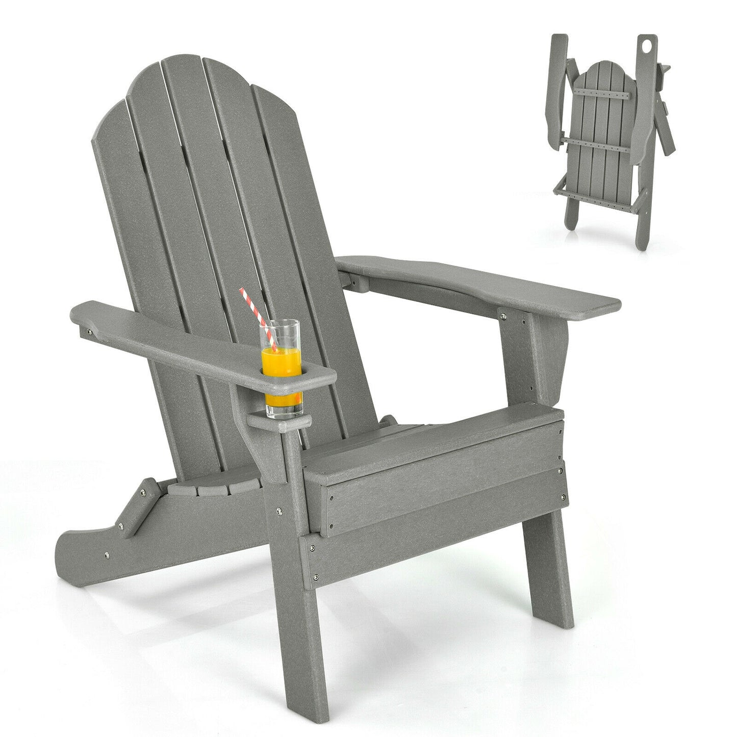 Foldable Adirondack Chair with Cup Holder - Weather Resistant