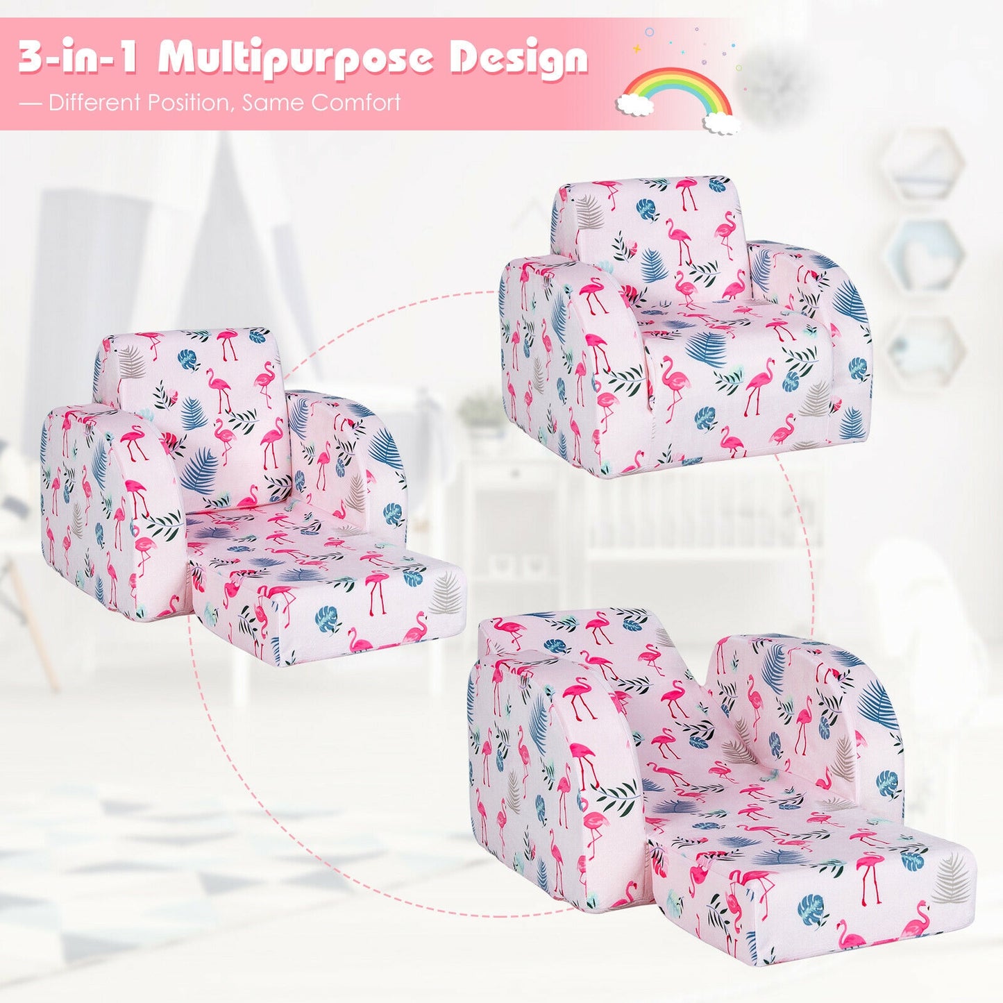 Kids Convertible Sofa Bed 3-in-1 Flip-Out Chair Lounger
