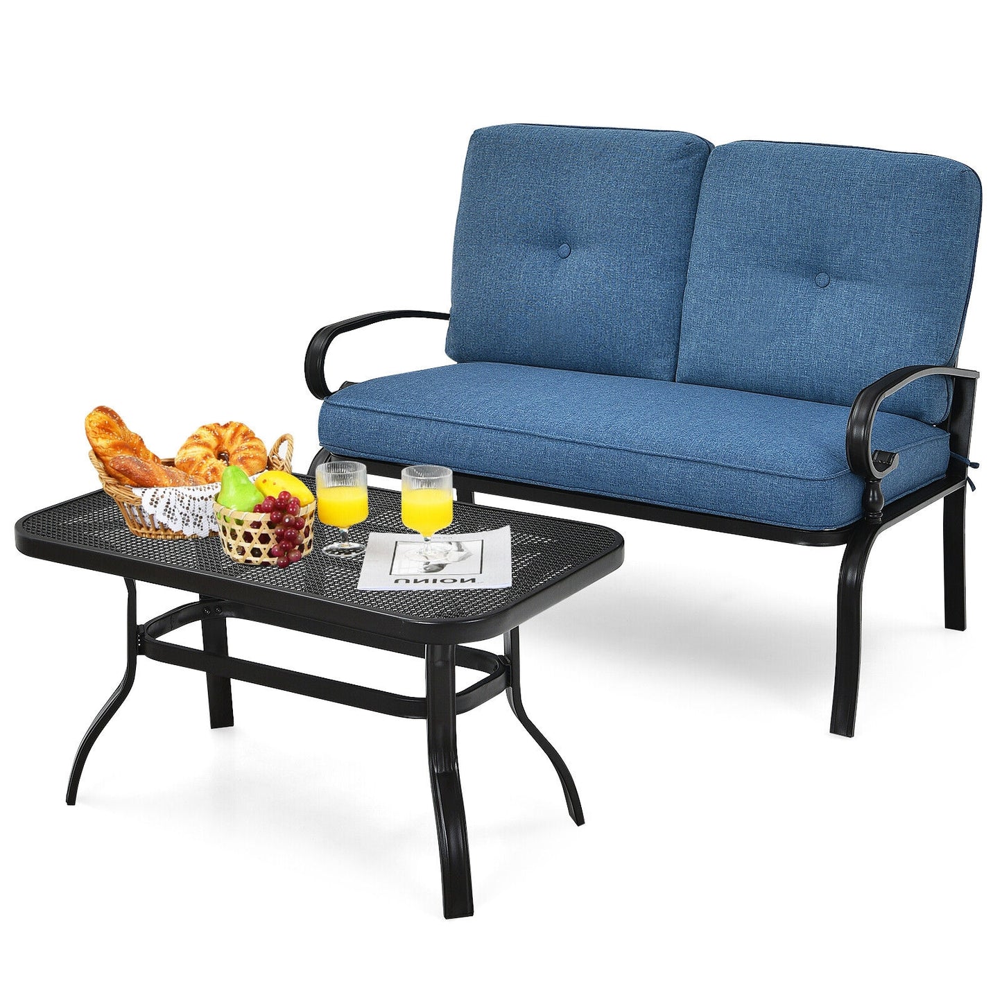 2-Piece Patio Loveseat Set with Cushions and Coffee Table