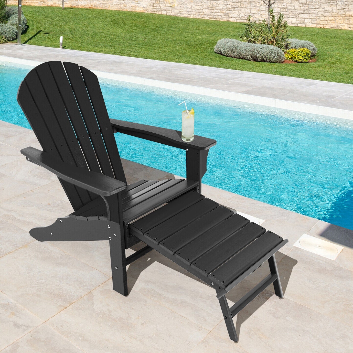 Adirondack Chair with Retractable Ottoman HDPE Outdoor