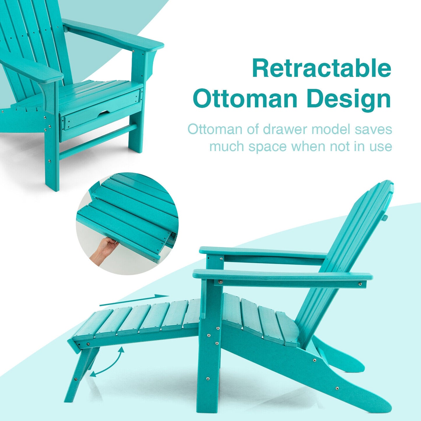 Adirondack Chair with Retractable Ottoman HDPE Outdoor