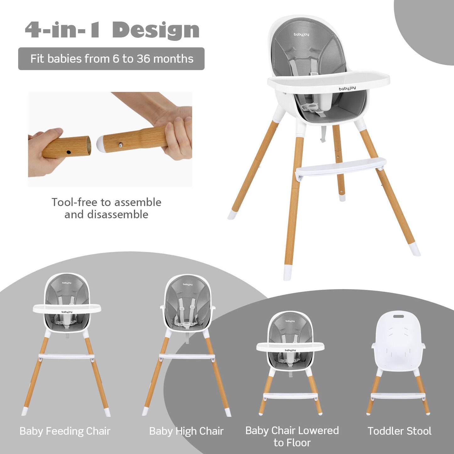 4-in-1 Convertible Baby High Chair with Adjustable Tray