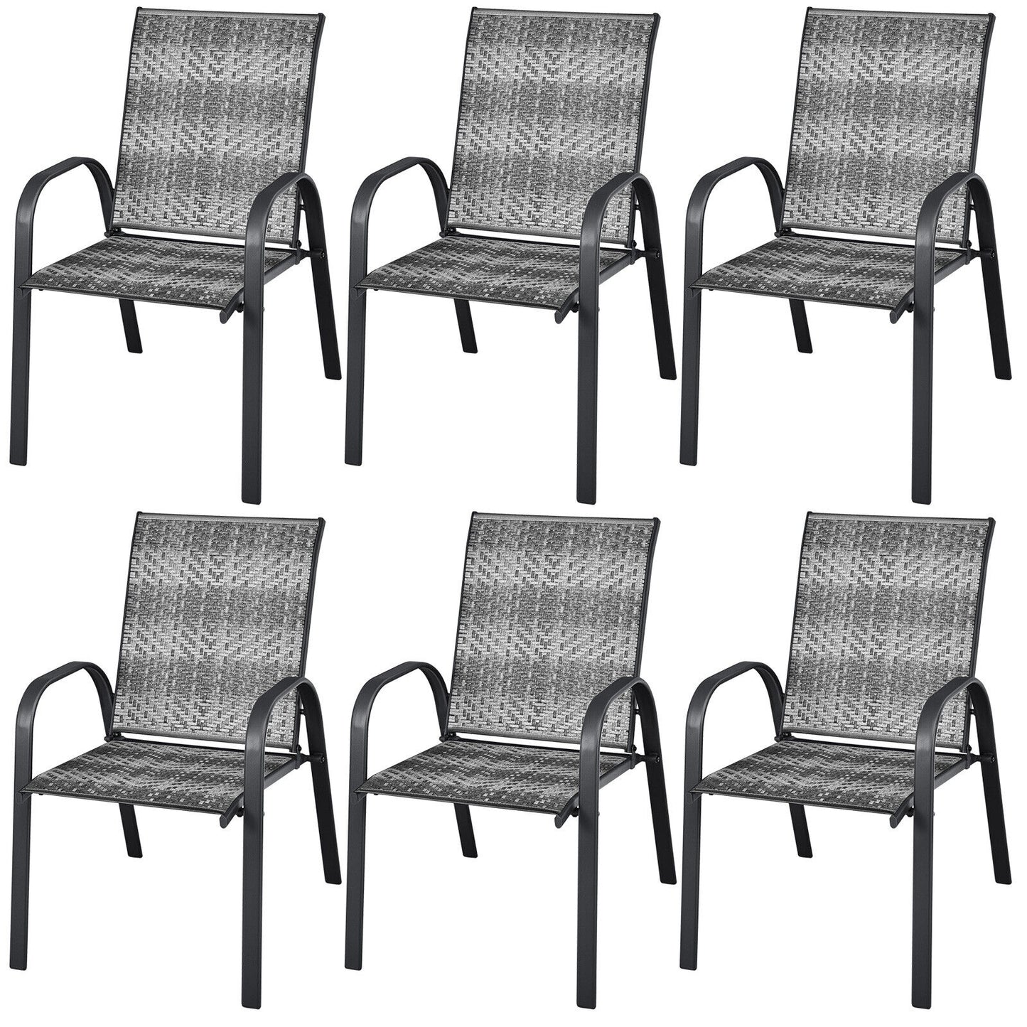 Stackable Outdoor Dining Chairs Set of 6 - PE Wicker