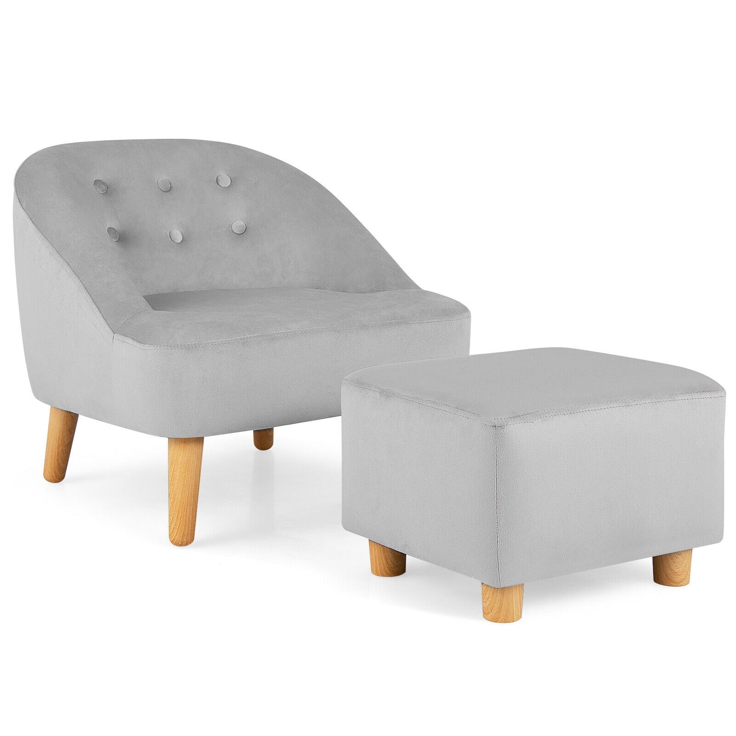 Kids Velvet Sofa Chair with Ottoman - Gray