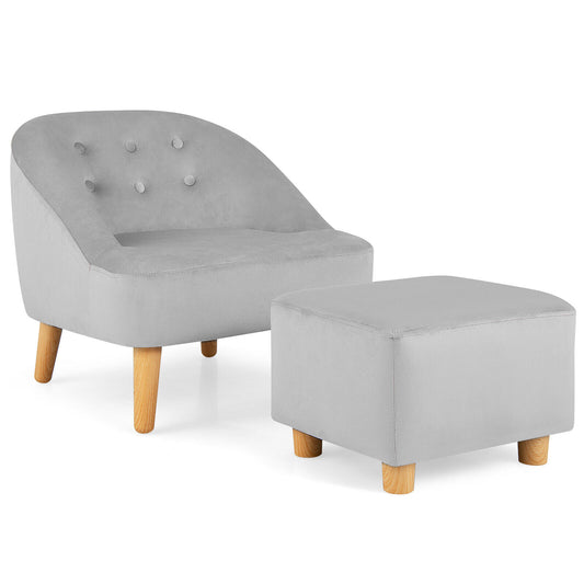 Kids Velvet Sofa Chair with Ottoman - Gray