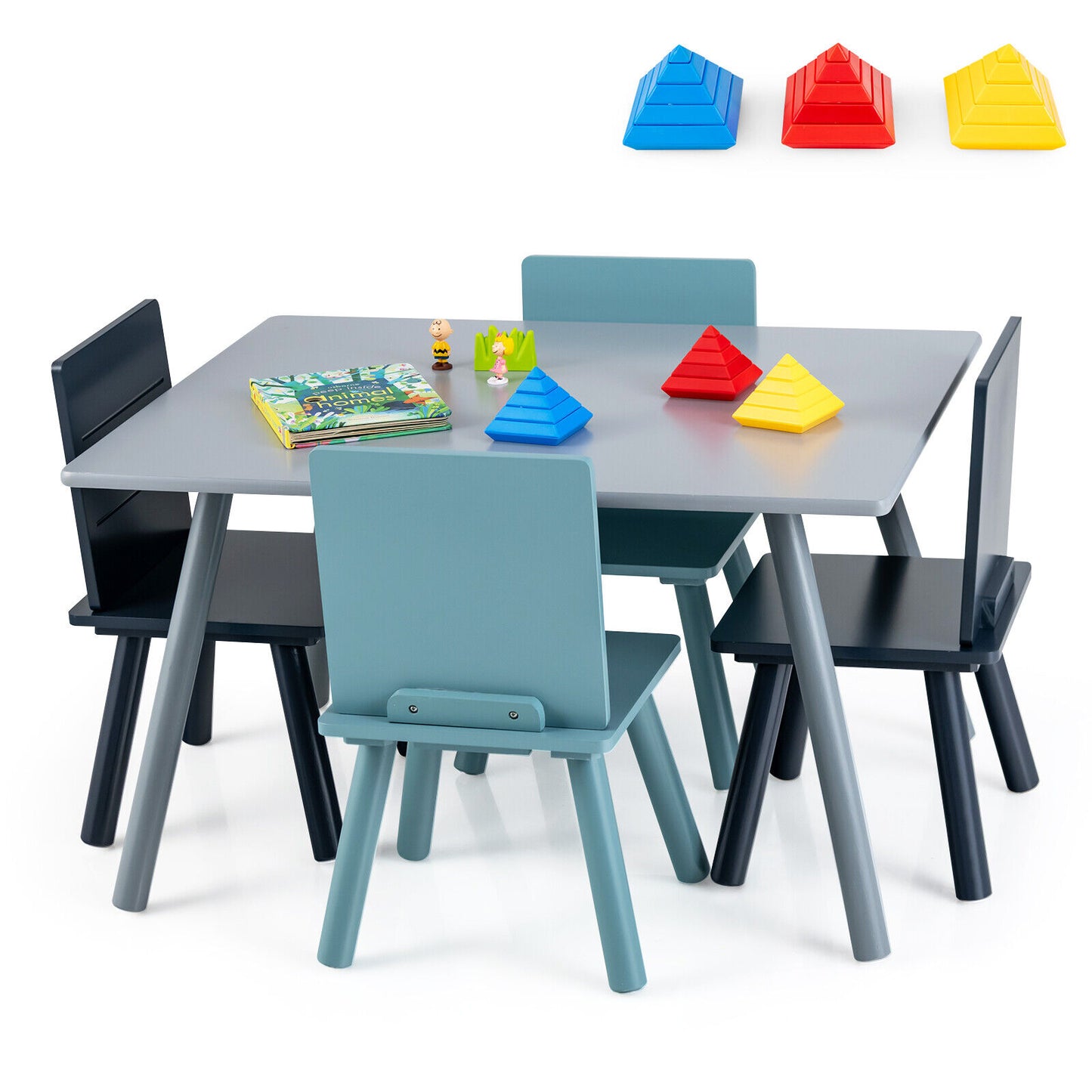 Kids Table and Chair Set with Building Blocks - 5 Piece