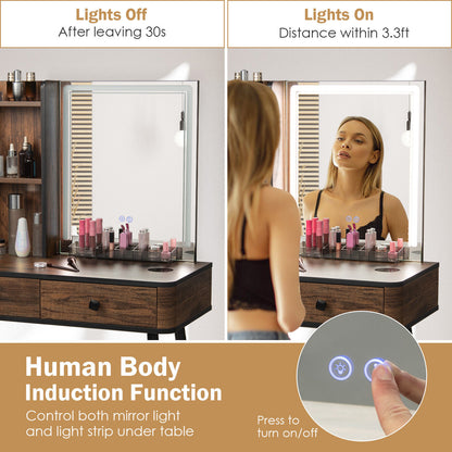Lighted Vanity Makeup Table Set with Stool and Drawers
