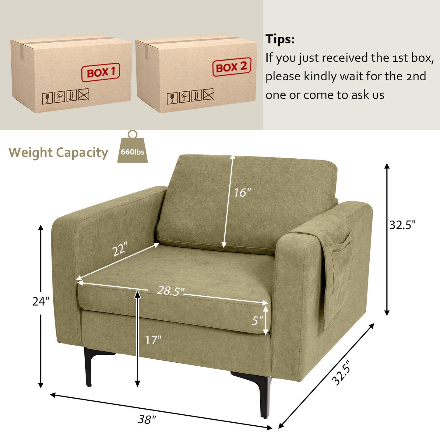 Convertible Accent Chair with Reversible Ottoman - 660 lbs