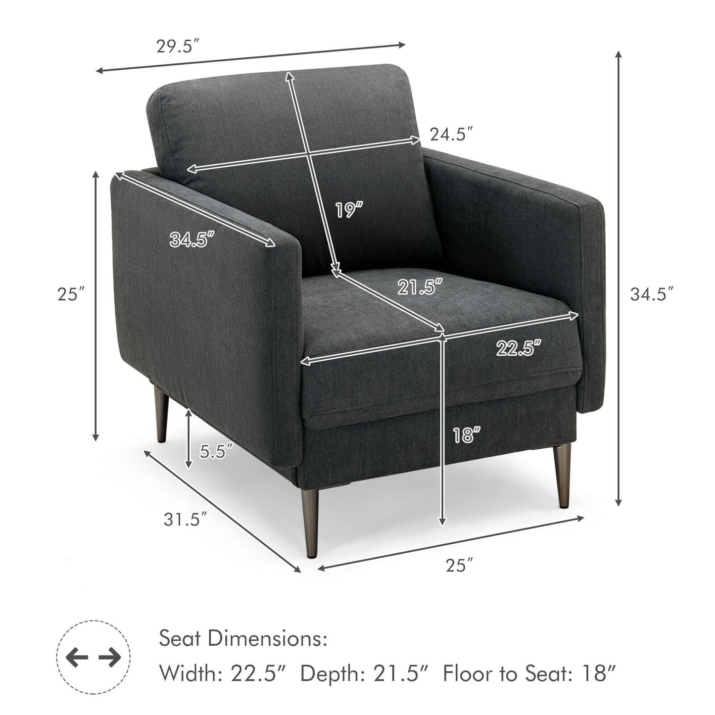 Upholstered Accent Chair with Removable Cushion