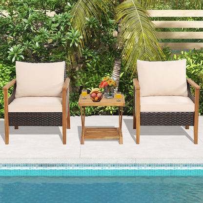 3-Piece Patio Conversation Set with Wicker Chairs & Side Table