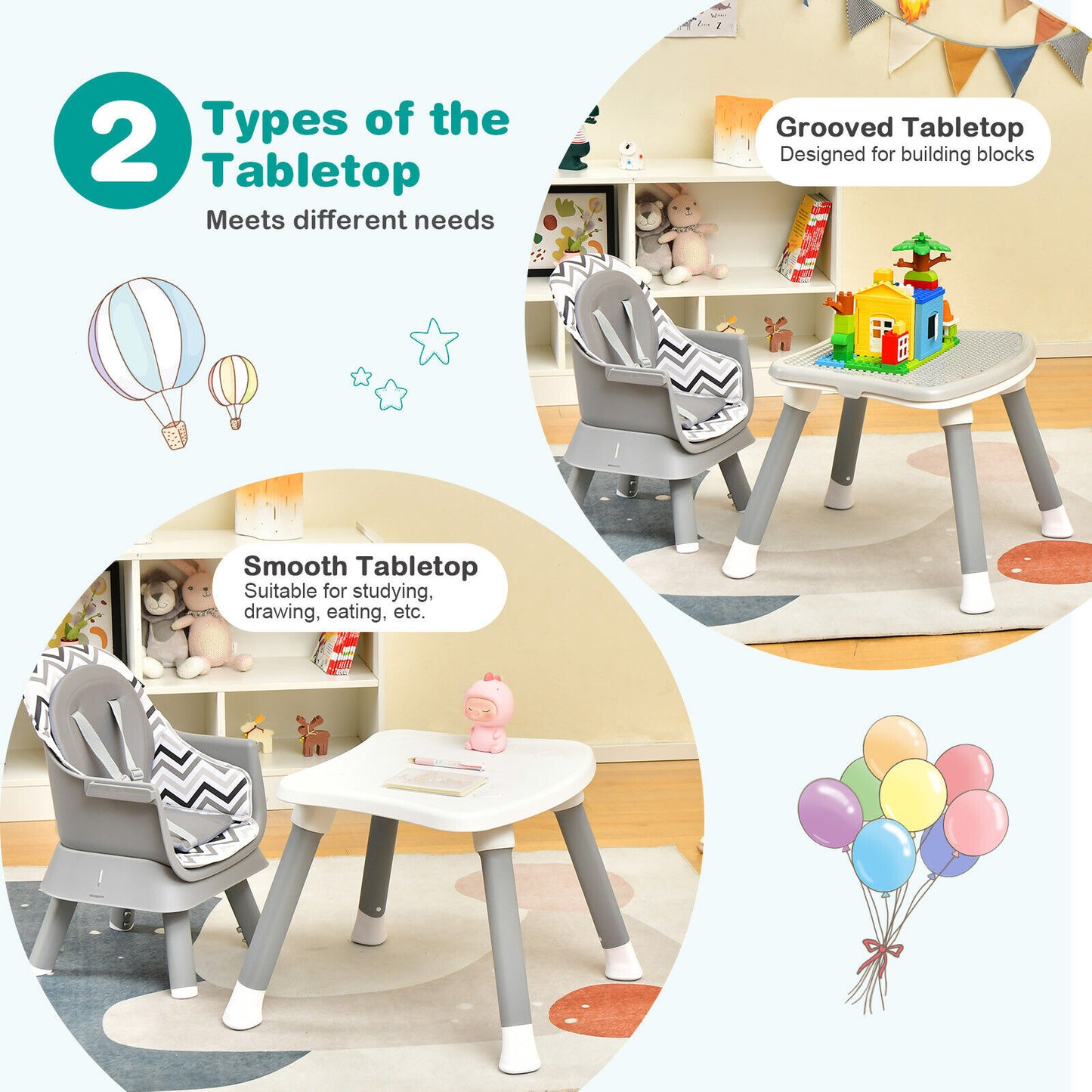 6-in-1 Convertible High Chair with Adjustable Tray