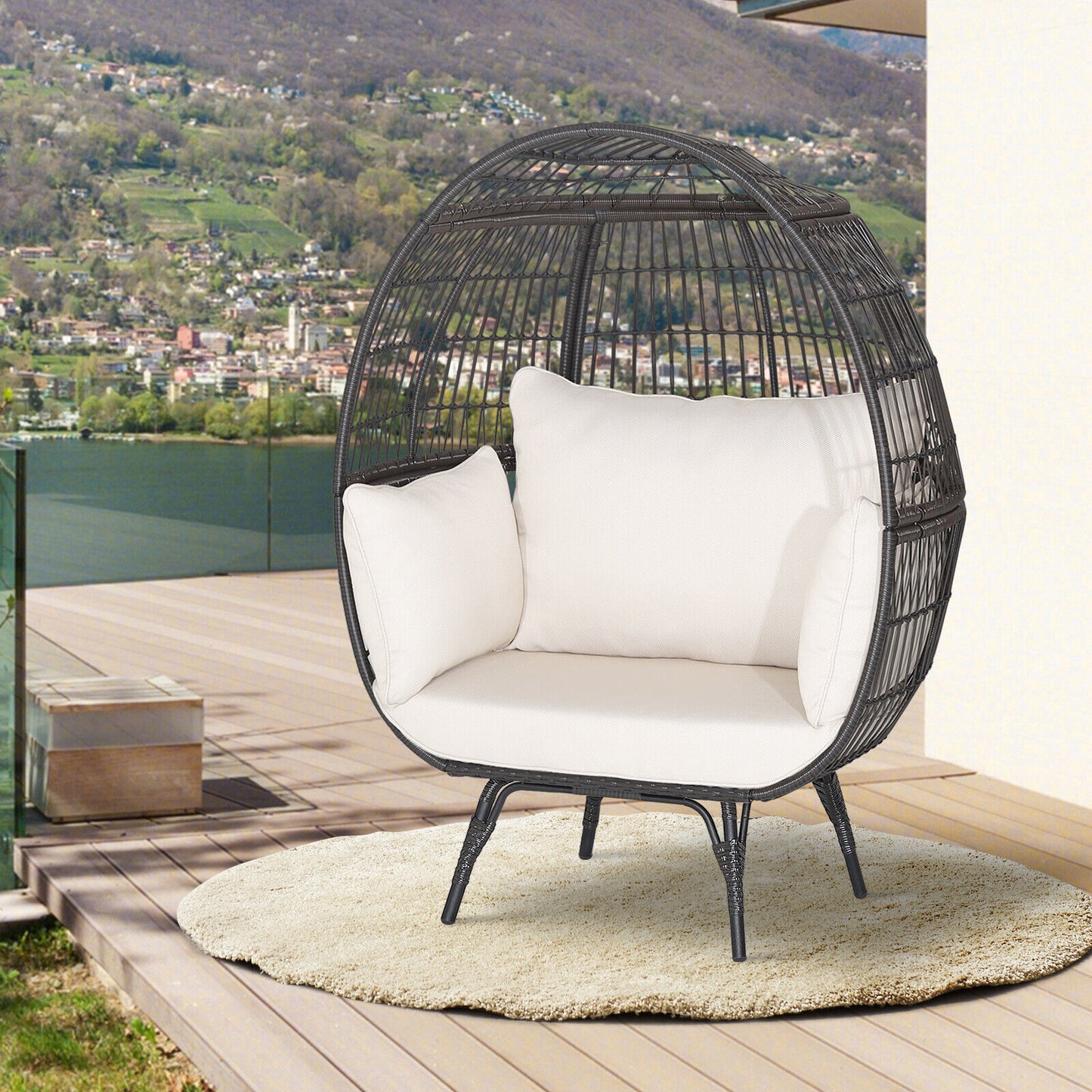 Oversized Rattan Egg Lounge Chair with 4 Cushions