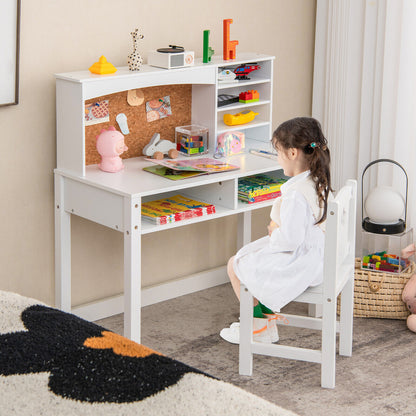 Kids Desk and Chair Set with Hutch and Bulletin Board