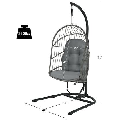 Hanging Egg Chair with Stand and Cushions - Gray