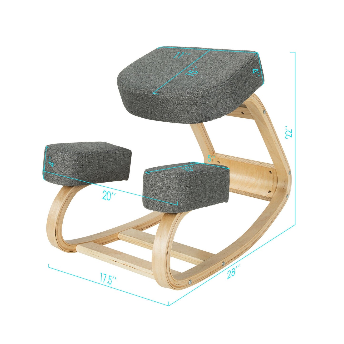 Ergonomic Kneeling Chair with Rocking Base - Gray