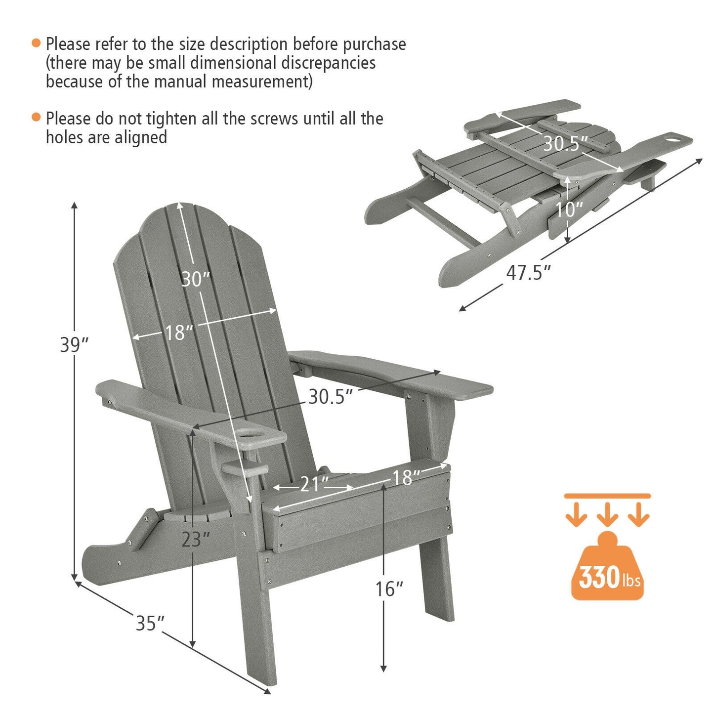 Foldable Adirondack Chair with Cup Holder - Weather Resistant