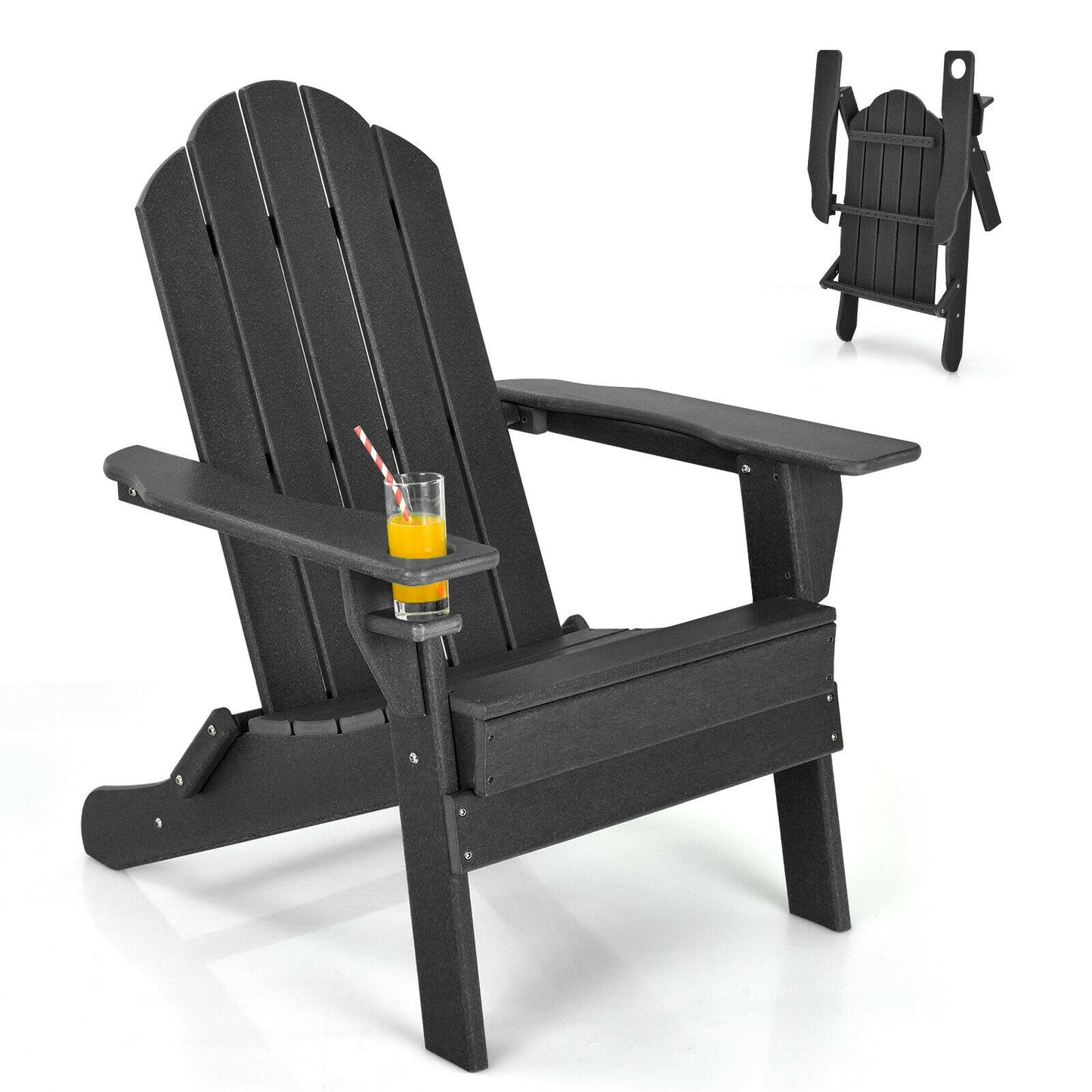 Foldable Adirondack Chair with Cup Holder - Weather Resistant