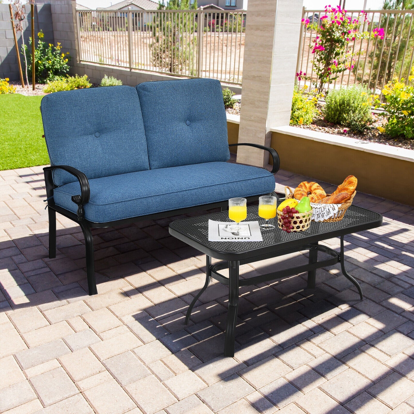 2-Piece Patio Loveseat Set with Cushions and Coffee Table