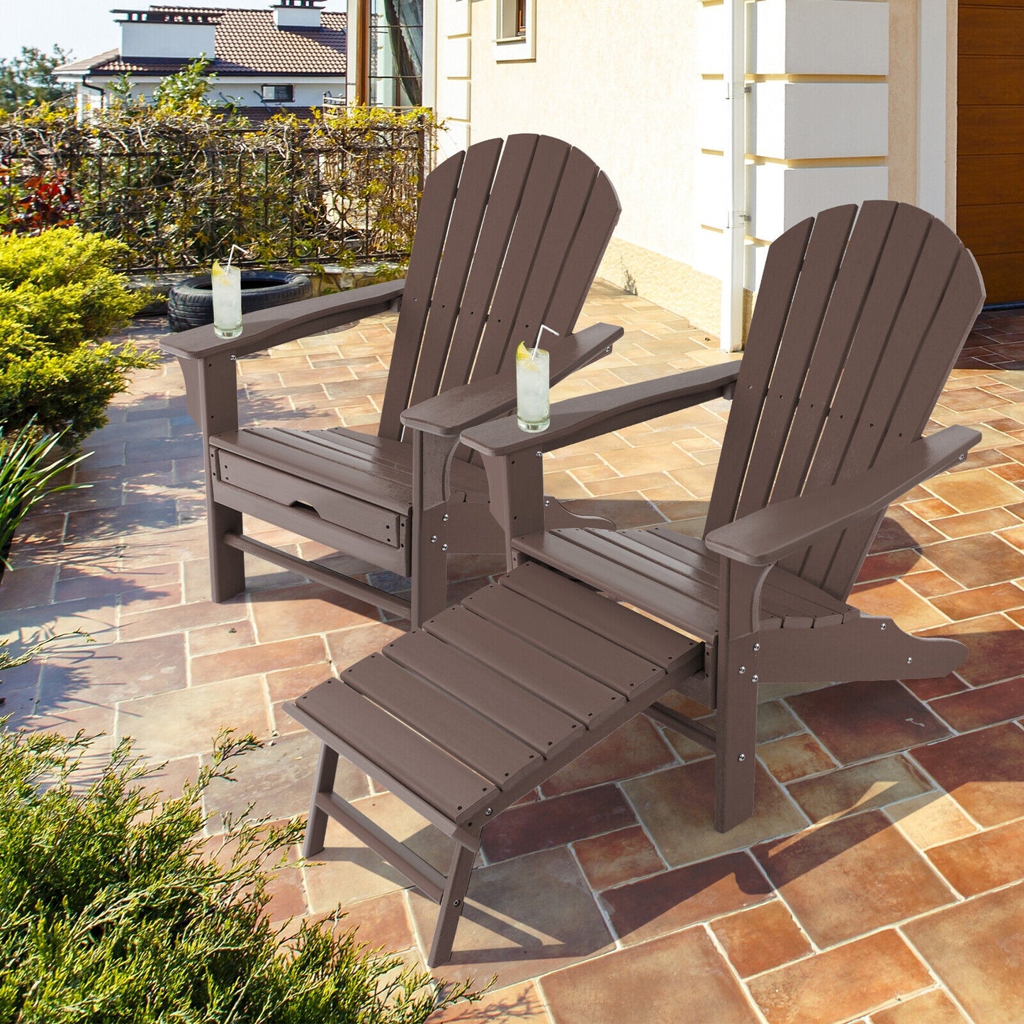 Adirondack Chair with Retractable Ottoman HDPE Outdoor