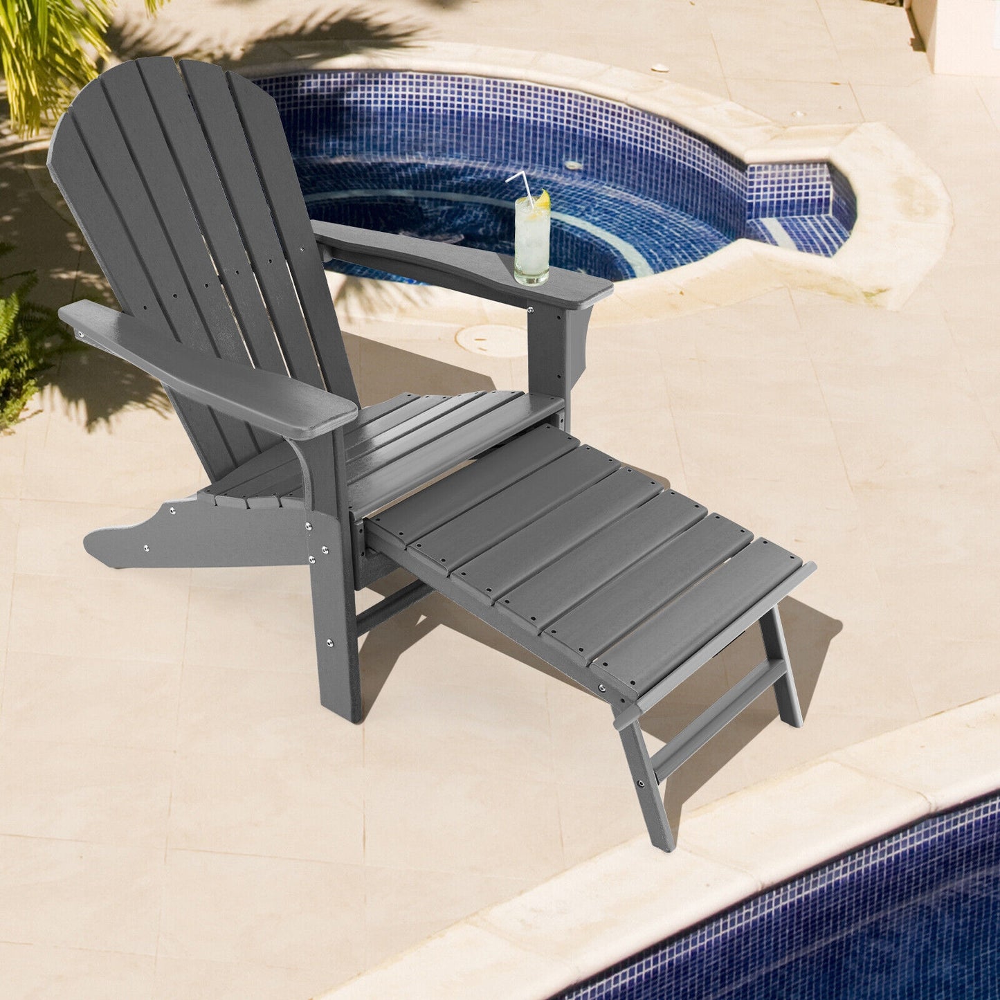 Adirondack Chair with Retractable Ottoman HDPE Outdoor