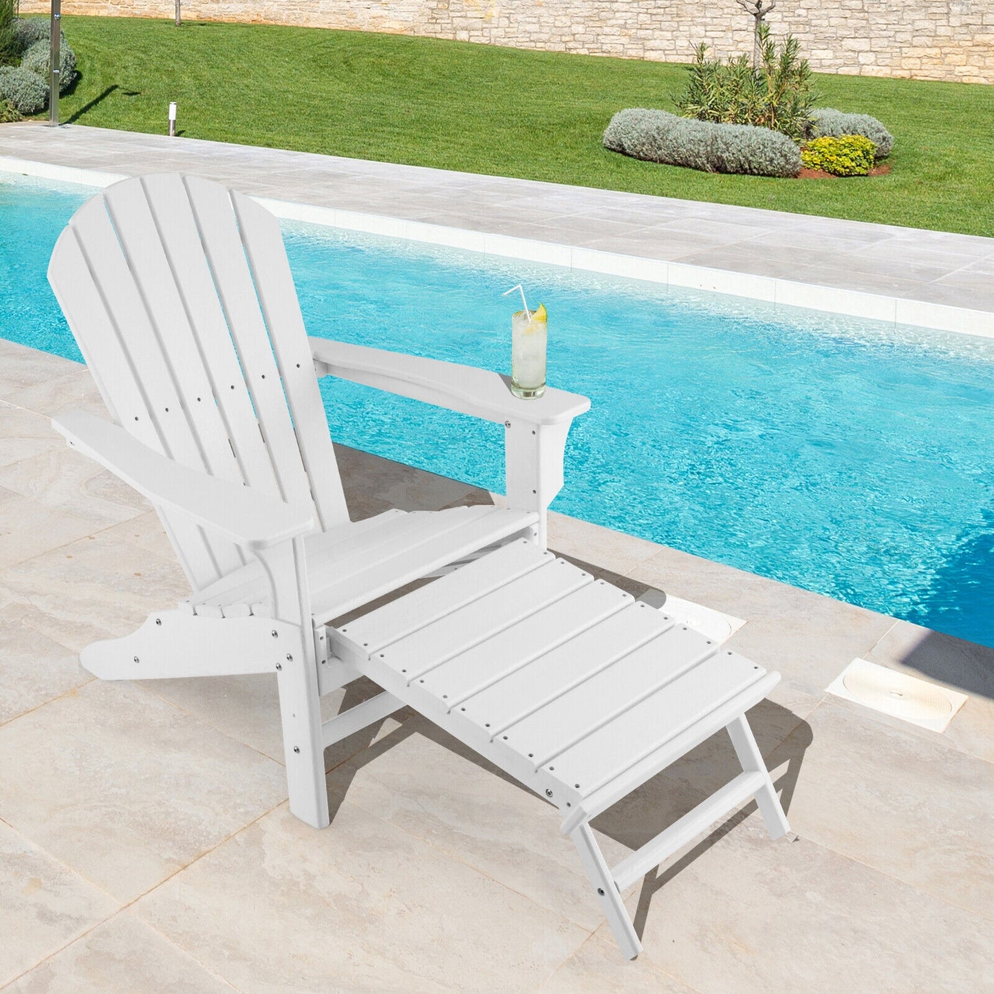Adirondack Chair with Retractable Ottoman HDPE Outdoor