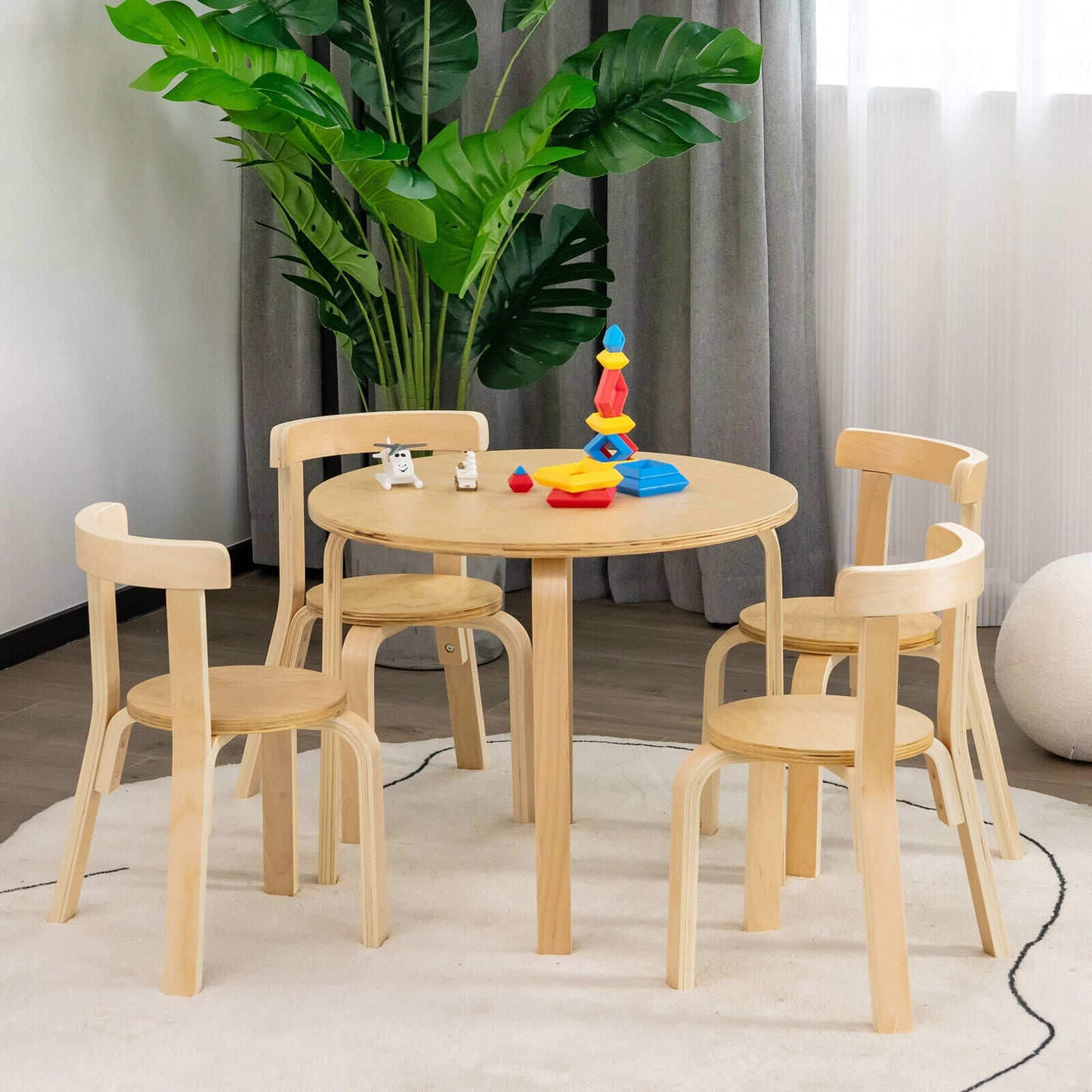 Kids Wooden Table and Chair Set - 5 Piece Activity Furniture