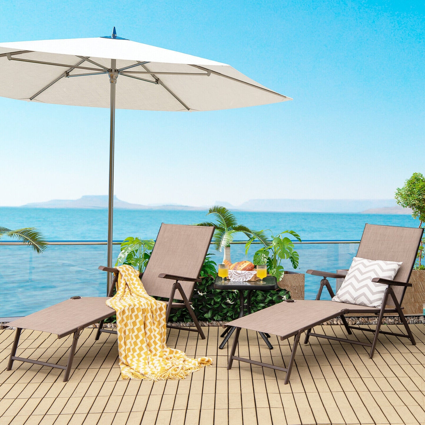 Foldable Chaise Lounge Chair with Adjustable Backrest