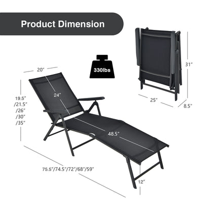 Foldable Chaise Lounge Chair with Adjustable Backrest