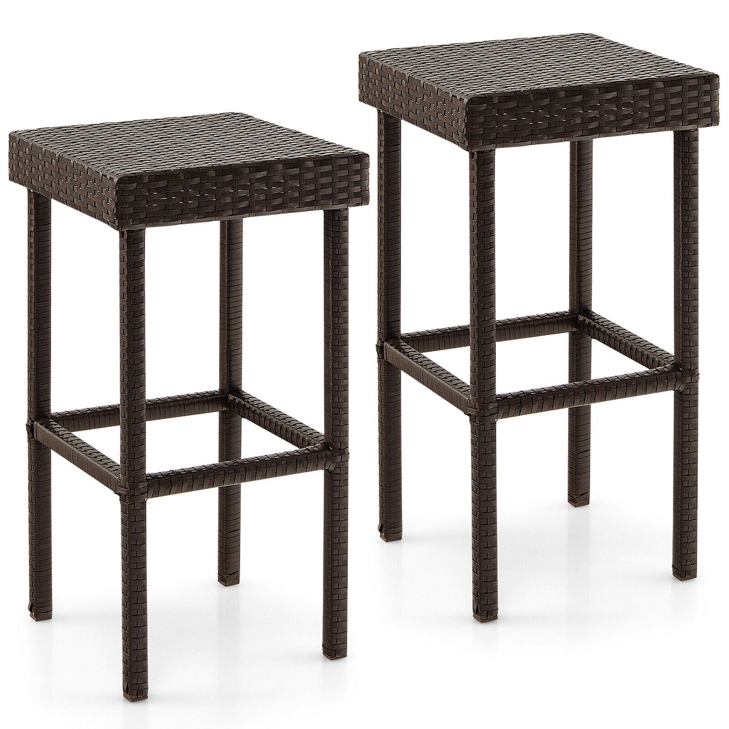 Patio Rattan Bar Stools Set of 2 - Brown Wicker