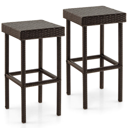 Patio Rattan Bar Stools Set of 2 - Brown Wicker
