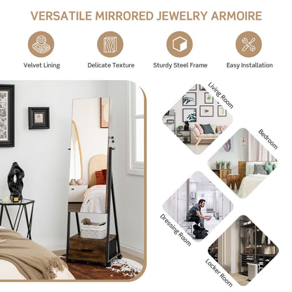 Jewelry Cabinet with Full Length Mirror and Storage Drawer