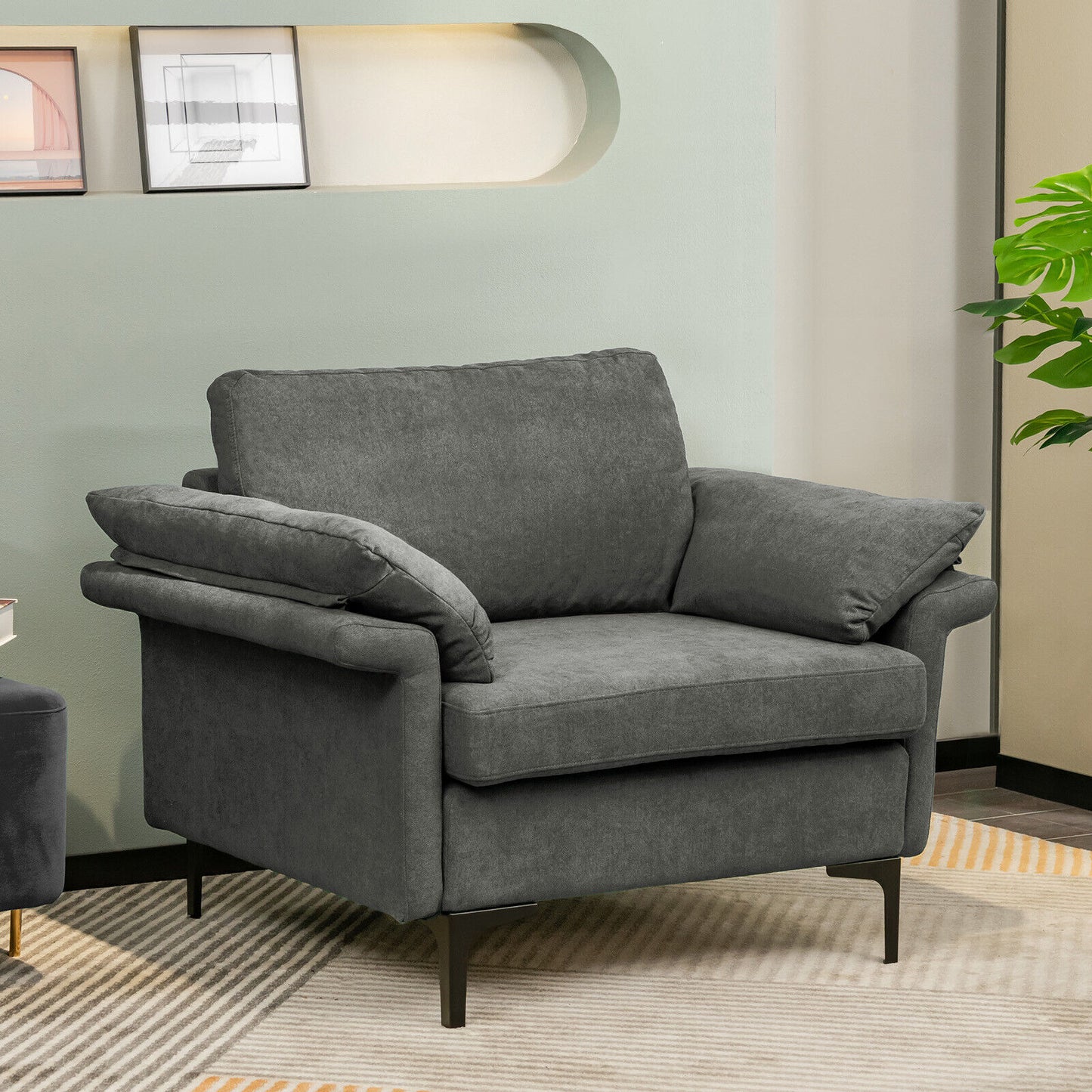 Fabric Accent Armchair with Spring System & Cushions