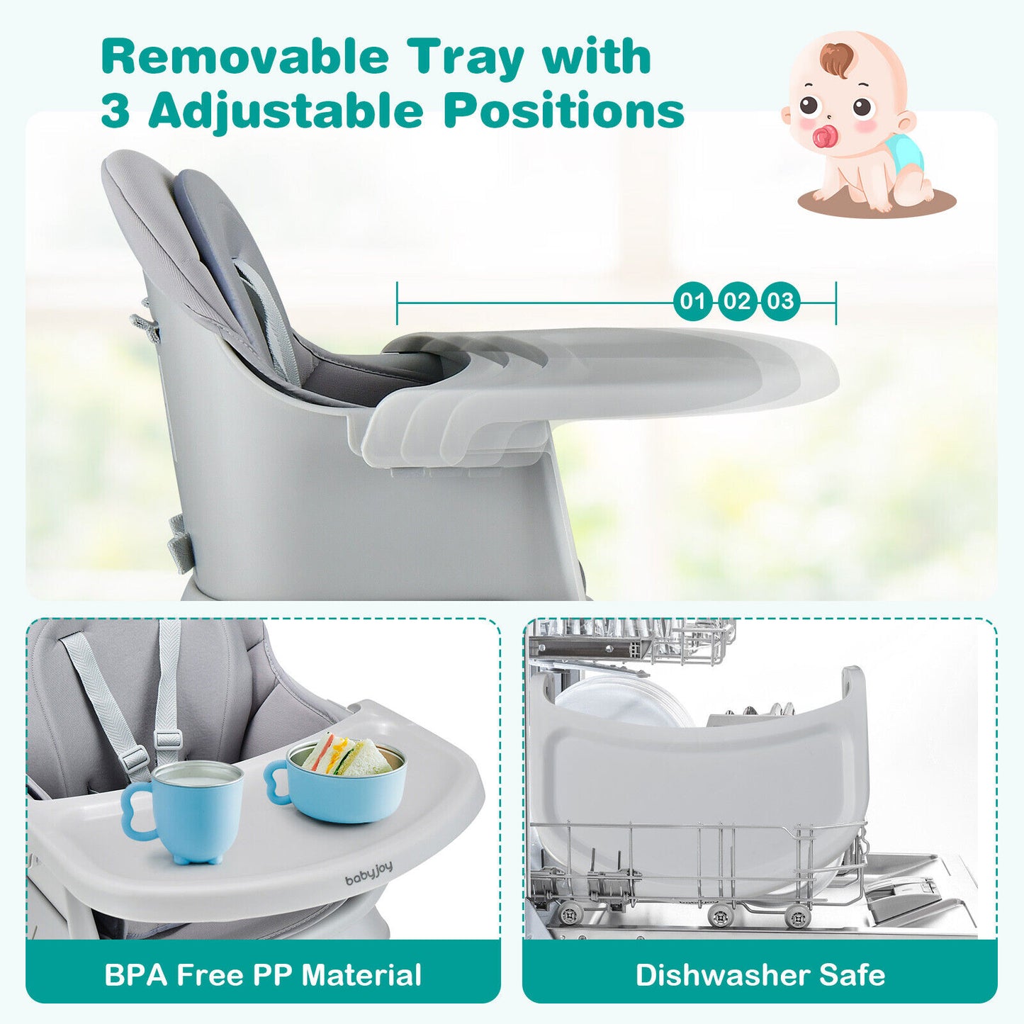 6-in-1 Convertible High Chair with Adjustable Tray