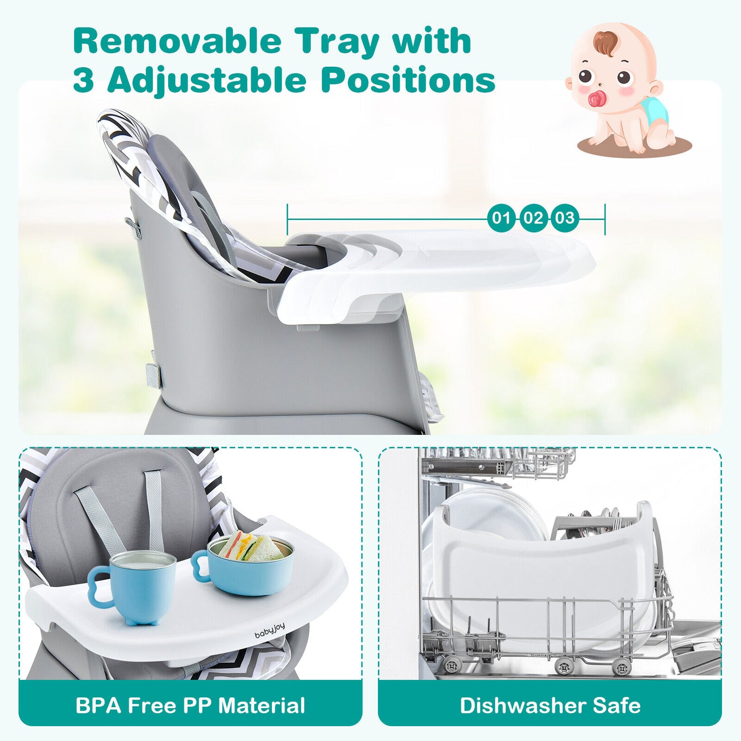 6-in-1 Convertible High Chair with Adjustable Tray