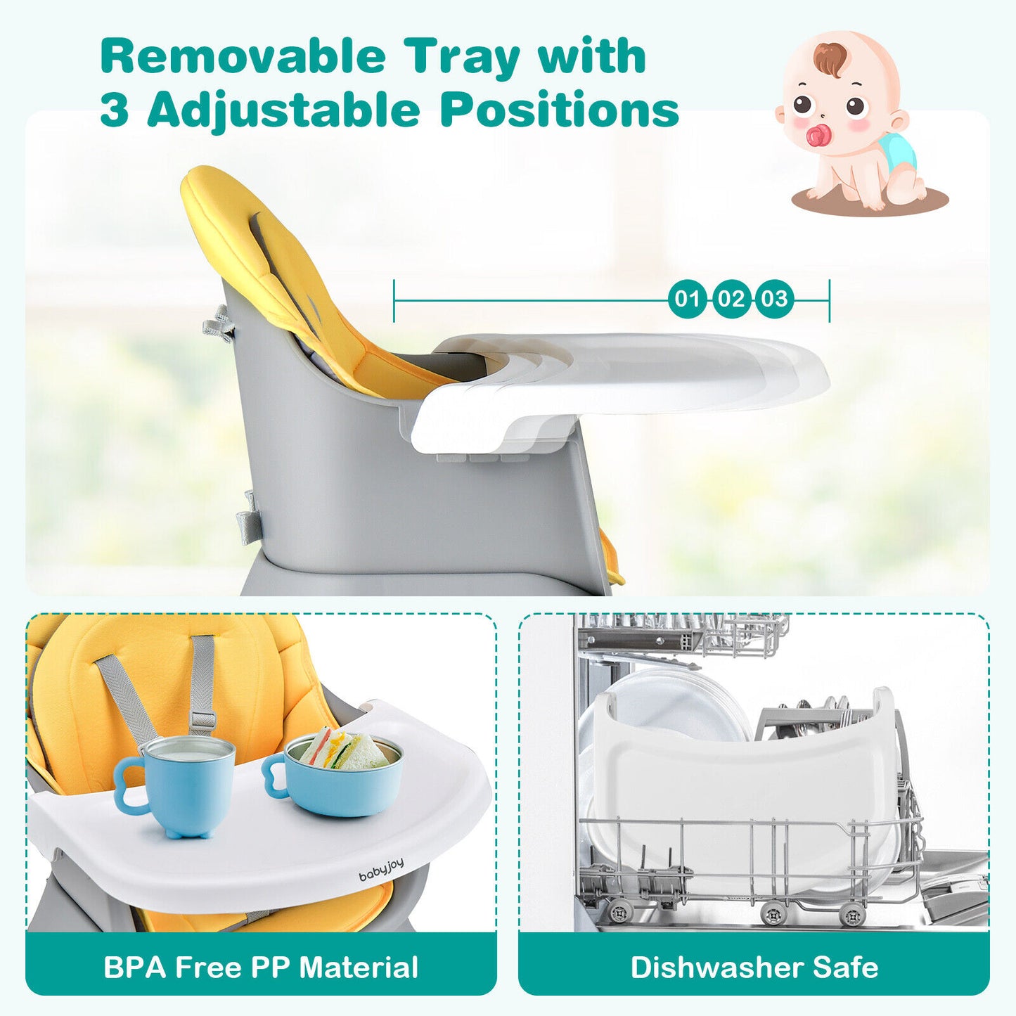 6-in-1 Convertible High Chair with Adjustable Tray